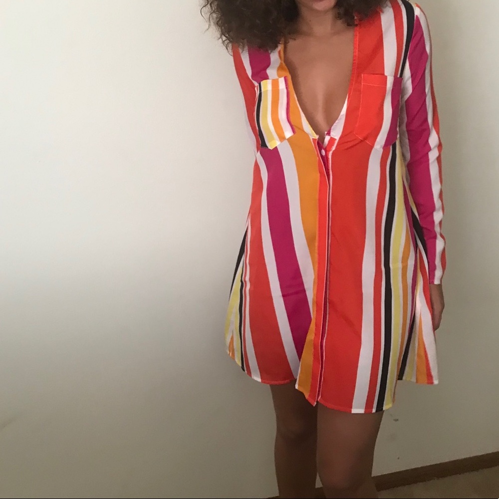 Collared Low Cut Long Sleeve Summer Dress